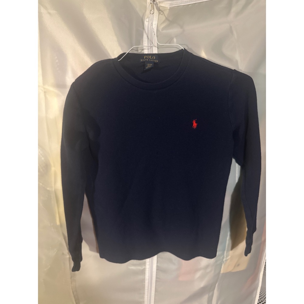 Polo Ralph Lauren Kids Navy Waffle Knit Thermal Long Sleeve Shirt Large 14-16